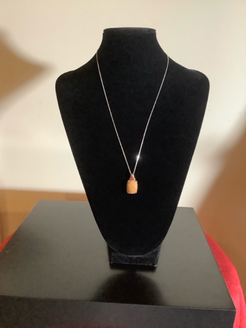 Elegant Carmel Opal & Mozambique Garnet  Sterling Silver Pendant Necklace